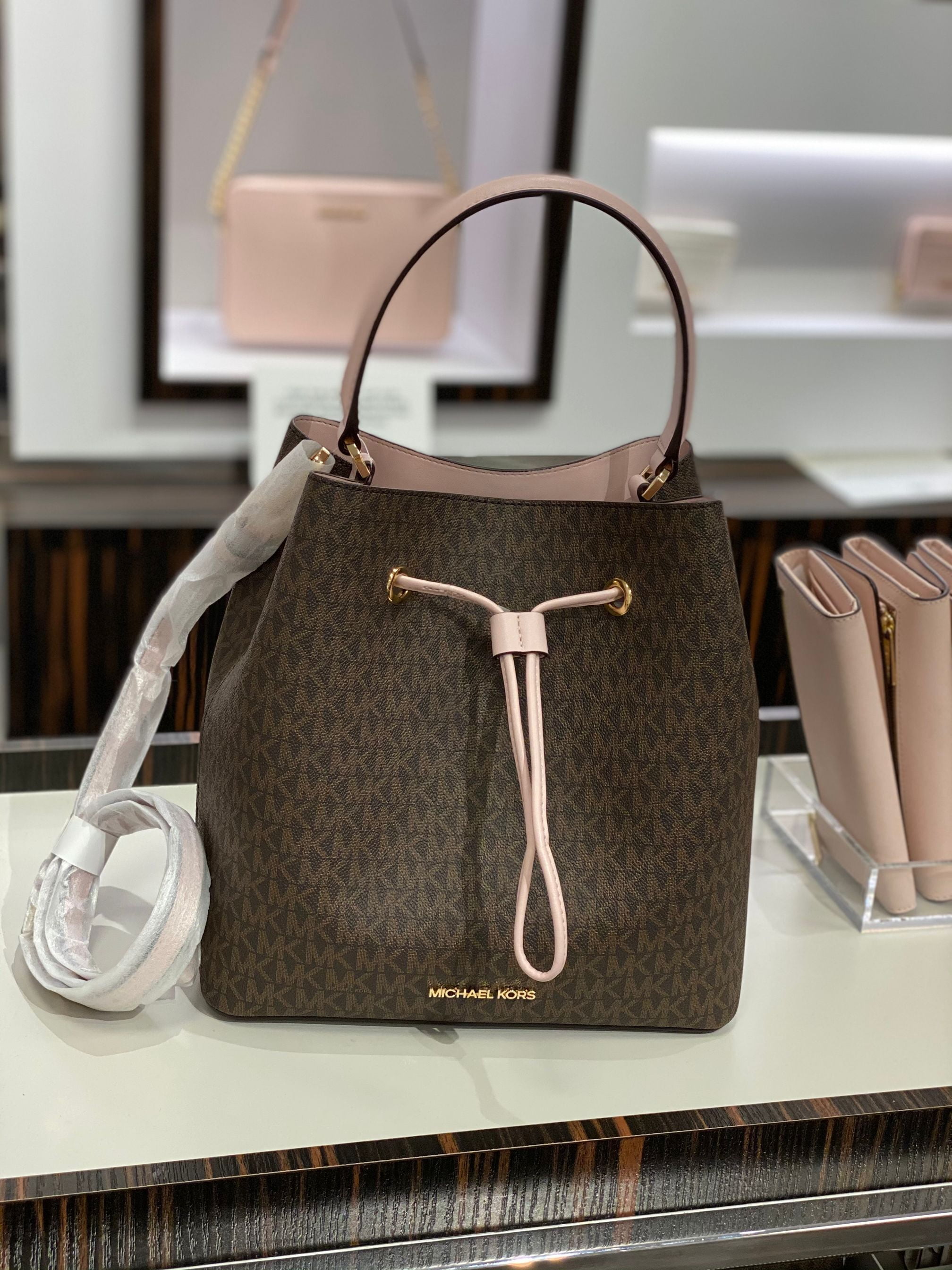 Michael Kors - Michael Kors Suri Large Logo Leather Bucket Crossbody Bag Brown Multi - Walmart ...
