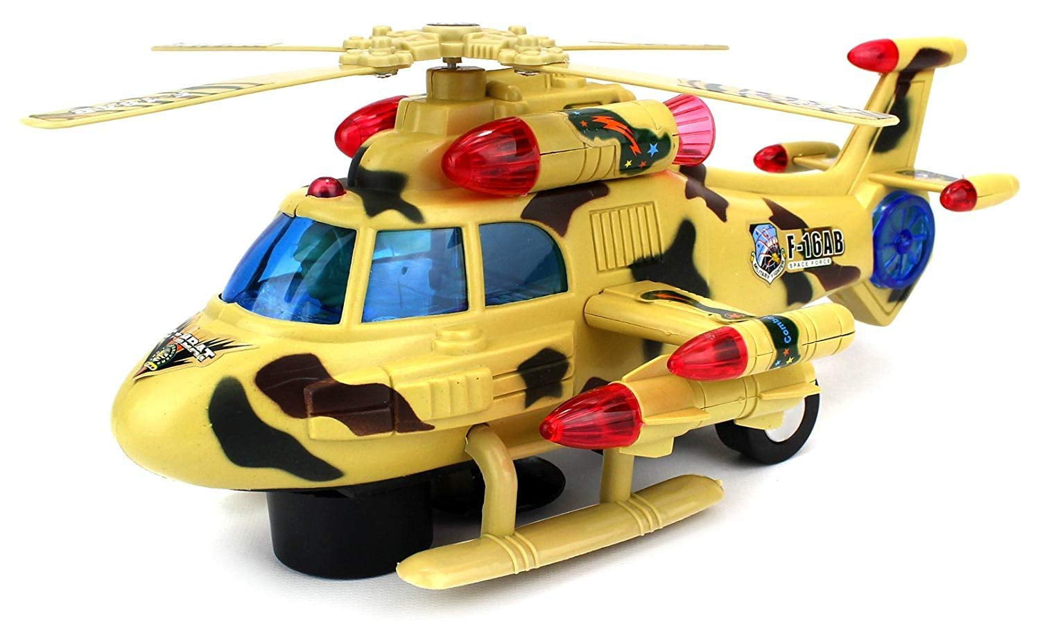 Paradise Treasures Kids Bump and Go Military Toy Helicopter w/ Awesome Spinning Propellers Flashing Lights Military SoBumps Iunds into Something and Will Change Direction 