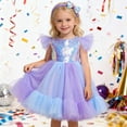 thumbnail image 2 of CUZIBR Girls Tutu Sequins Dress Ruffles Sleeveless Rainbow Glitter Tulle Long Dresses With Hairband Party Formal Gown Elegant Outfits,Purple,6-7 Years, 2 of 9