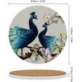 thumbnail image 2 of GZHJMY Round Drink Coasters, 4 Pcs Peacock Sitting on The Branch Flowers Absorbent Ceramic Coffee Coasters for Drinks with Cork Base Housewarming Gift for Home Decor, 2 of 5