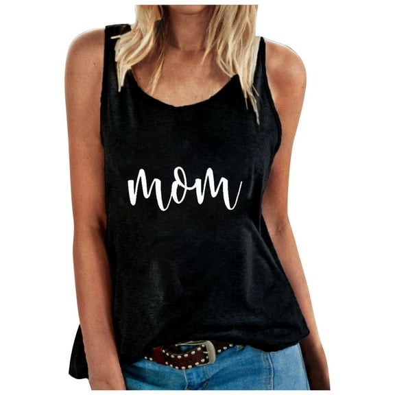 Fengqque Women's Casual Fashion Loose Round Neck MOM Print Undershirt Tops