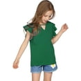 thumbnail image 3 of Oudiya Girls Blouse Tops Ruffle Short Sleeve Tees Solid Spring Summer Keyhole Neck Cotton Shirts for Girls 5-12 Years, 3 of 7