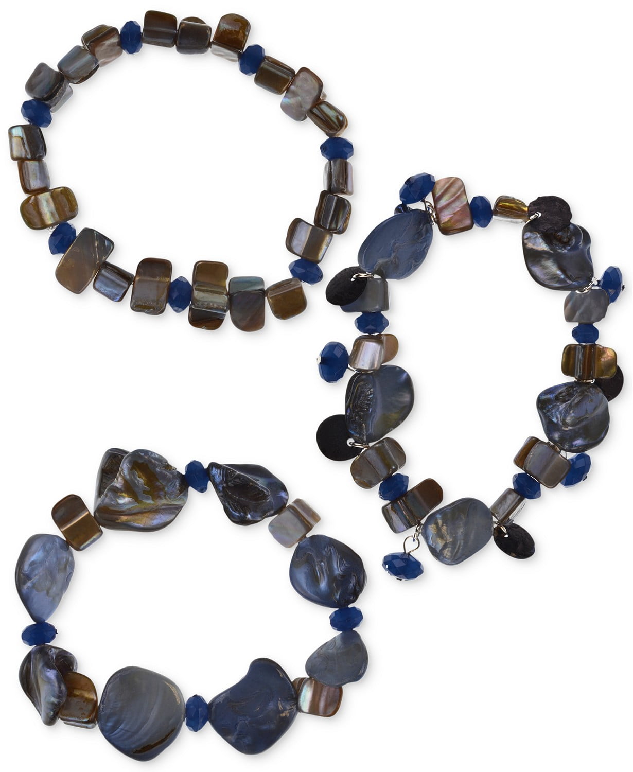 Style & Co 3 Piece Set Shell & Bead Stretch Bracelets (Blue)