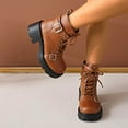 thumbnail image 6 of Brown Women'S Casual Boots With A Biker Style, Round Toe, Lace-Up Front, Belt Buckle, Mid Heel For Comfort, 6 of 9