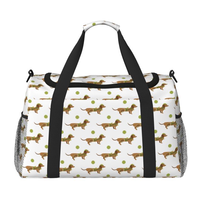 Balery Dachshund Going To Play Tennis Bolsa de Gimnasio para Mujeres, Bolsa de Viaje con Bolsillo Húmedo, Bolsa de Fin de Semana para Mujeres, Bolsa de Viaje Resistente al Agua