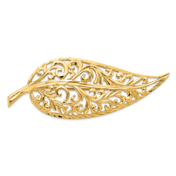 Beautiful 14k Diamond-cut Polished Filigree Leaf Pin