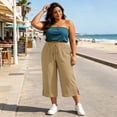 thumbnail image 4 of Yangnuo Women Plus Size Drawstring Wide Leg Capri Pants With Pockets Side Split Textured Casual Cropped Trousers, 4 of 4