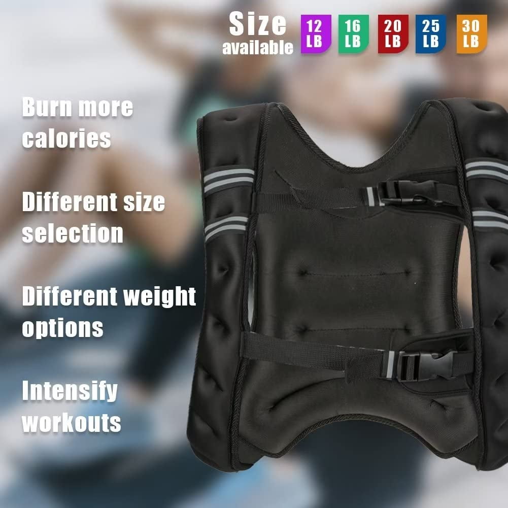 Weighted Vest for Men & Women, Adjustable Fitness Vest with Reflective Stripes & Mesh Pocket for Strength Training, Cardio, Running & Weight Loss - 25lb