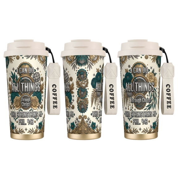 1pc Christianity Thermos, 18oz Shabby Chic Floral Scripture Mug, Unique Gift Idea, Leak-proof