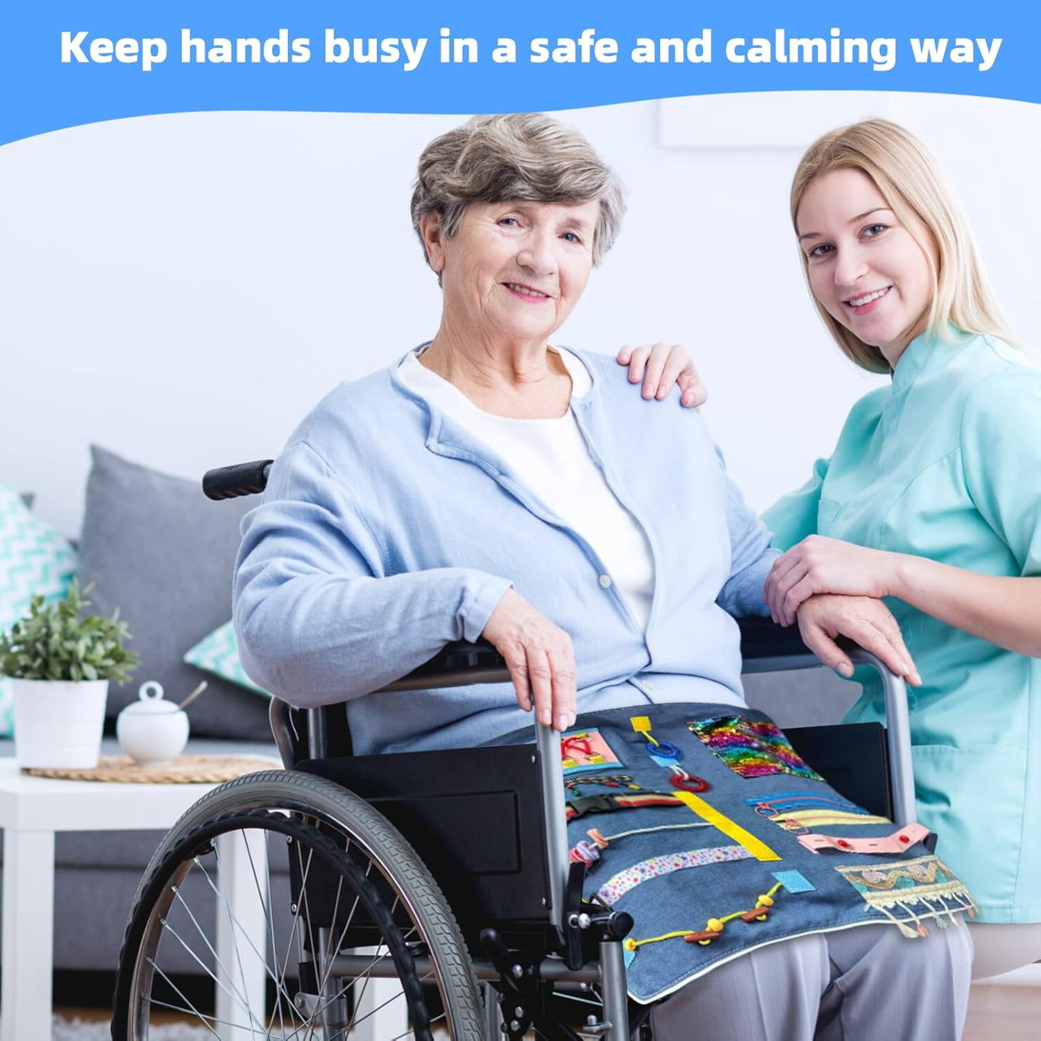 AMQTSLM Fidget Apron for Elderly, Fidget Blanket for Adults with Dementia, Dementia Products for Elderly, Sensory Blanket for Dementia Patients or Alzheimer