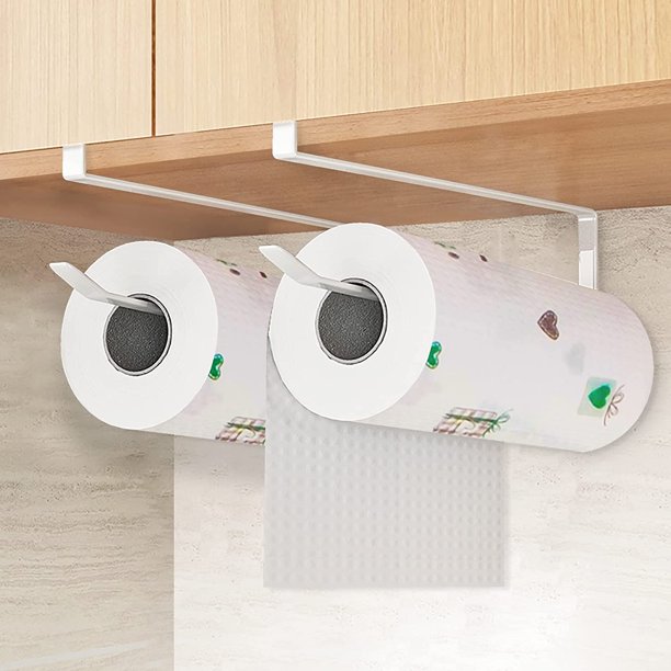 Dispensador de toallas de papel de 2 piezas, soporte para toallas de papel sin perforaciones, soporte para rollos de cocina, soportes para toallas de papel sin perforaciones para cocina y baño (blanc TUNC Sencillez