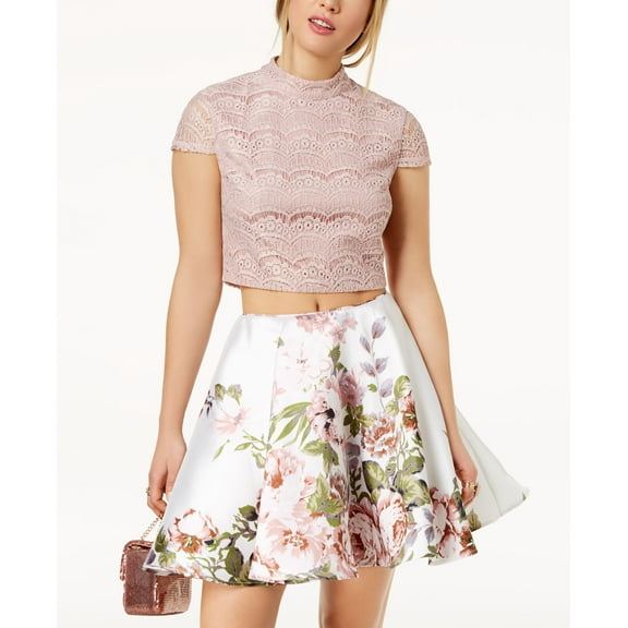 City Studios Juniors 2 Pc. Lace Floral Print Dress Mauve Floral 0
