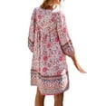 thumbnail image 5 of Caitzr Women Casual Summer 3/4 Long Sleeve Boho Dresses Loose V Neck Floral Print Dresses Bohemian Swing Dress, 5 of 7