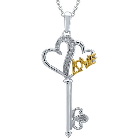 Heart 2 Heart 1/10 Carat T.W. Diamond 14kt Yellow Gold over Sterling Silver Mother Key Pendant with Chain