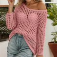 thumbnail image 2 of Women's Lightweight Hollow Out Knit Beach Cover Up Long Sleeve Casual Loose Fit Summer T-Shirt For Outing Oversized T-shirts Short Sleeve Crewneck Casual Tops, 2 of 6