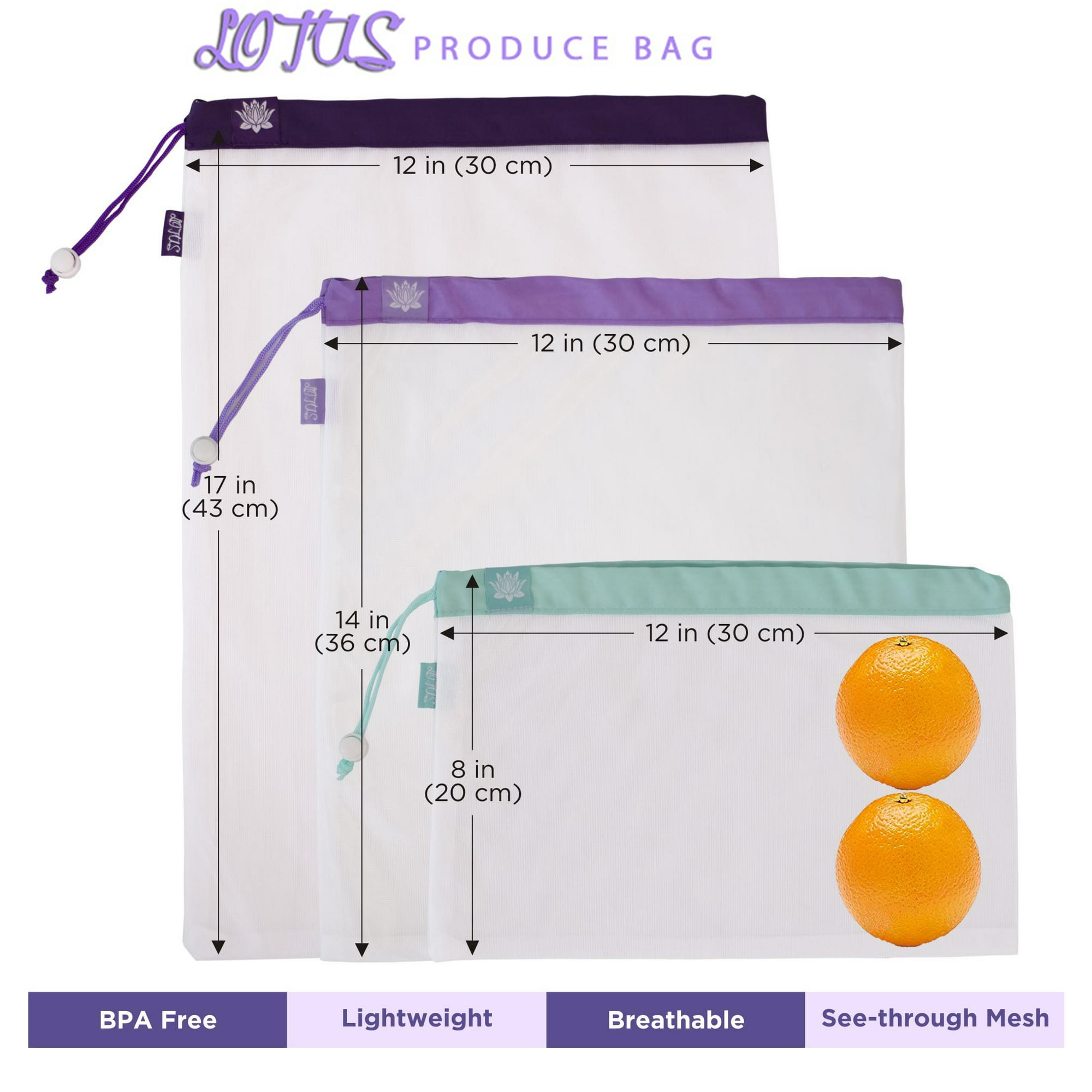Lotus Sustainables Reusable Mesh Produce Bags, Assorted Colors - 3 Pk