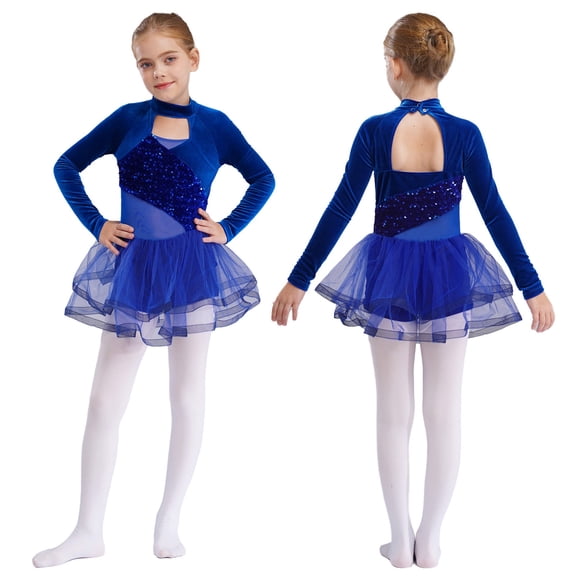iiniim Lyrical Dance for Girls Sparkly Rhinestone Ballet Leotard with Wrap Skirts Modern Dancewear Blue 12