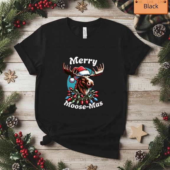 Merry Moosemas Animal Nature Winter Holiday Pun Top Unisex T-Shirt, up to size 5XL