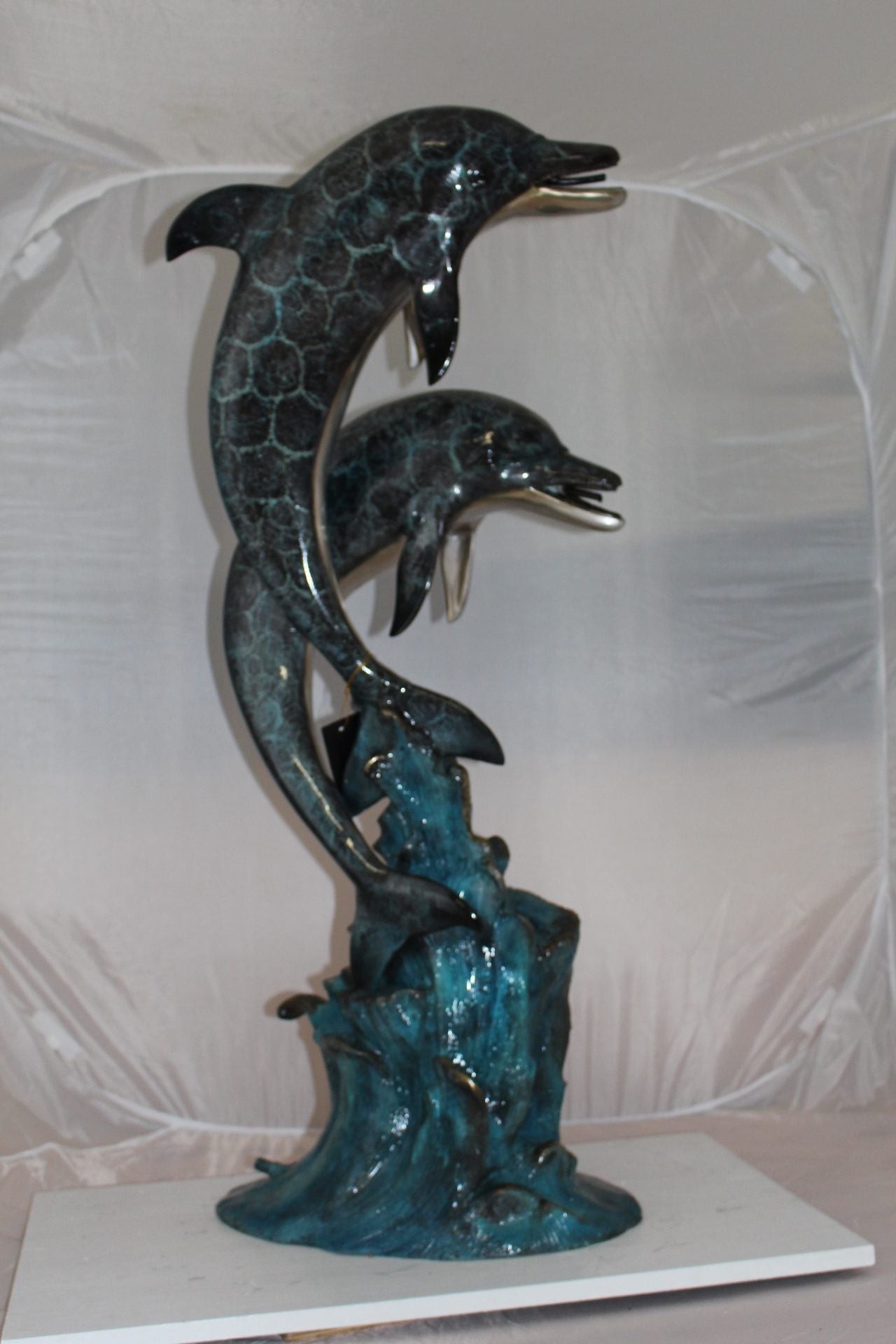 Nifao Two Dolphins Outdoor Fountain Statue, Bronze Garden Water Feature Sculpture for Patio & Yard – Garden Outdoor Decor Sculpture, 22"L x 12"W x 46"H