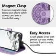 thumbnail image 3 of Mandala Case for Google Pixel 6 Pro, Premium Leather Flip Wallet Card Slots Magnetic Stand Protective Cover Ultra Slim Case with Lanyard, Embossed Flip Cover-Purple, 3 of 11