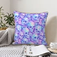 thumbnail image 6 of Fotbe Blue Skull Daisy Pattern Velvet Decorative Throw Pillow Covers with Elegant Piping, Soft Plush Cushion Cover for Sofa, Bed, Car, Office-16"x16", 6 of 8