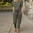 thumbnail image 1 of Ensembles d'Été Deux Pièces pour Femmes Mode Col Rond Manches Courtes Hauts Pantalons Ensemble Décontracté Vêtements pour Femmes en Solde, 1 of 6
