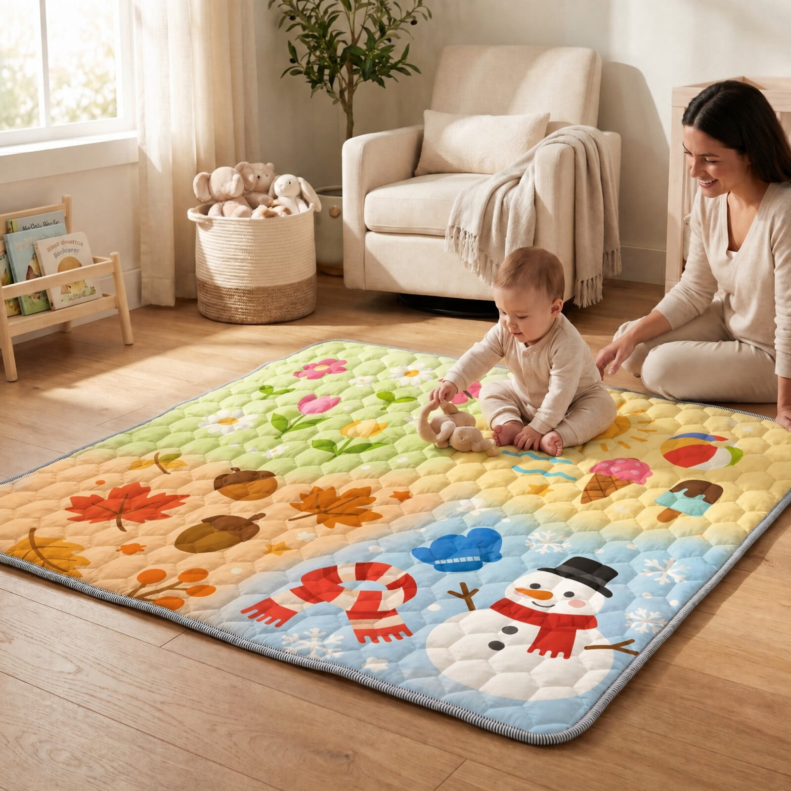 Easy4Home Large Baby Play Mat for Infants & Toddlers, 50"x50" Thick Cushioned Crawling Mat, Foldable Non-Slip Floor Playmat