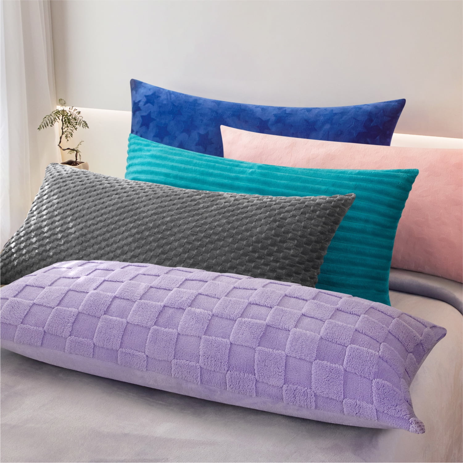 Your Zone Grey Textured Honeycomb Plush Body Pillow 20 x 48 Walmart