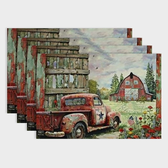 Fenyluxe Farm Western Meal Linen Dining Table Placemats Set of 4 for Birthday Parties, Christmas, Restaurants & Buffets - Home Decoration 18x12in