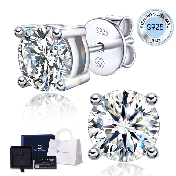 MomentWish 1 Carat Round Cut Moissanite Stud Earrings Sterling Silver Earrings Anniversary Birthday Christmas Mother's Day Gift for Women
