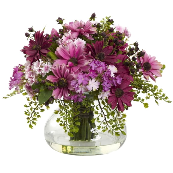 Nearly Natural Large Mixed Daisy Artificial Flower Arrangement, Pink