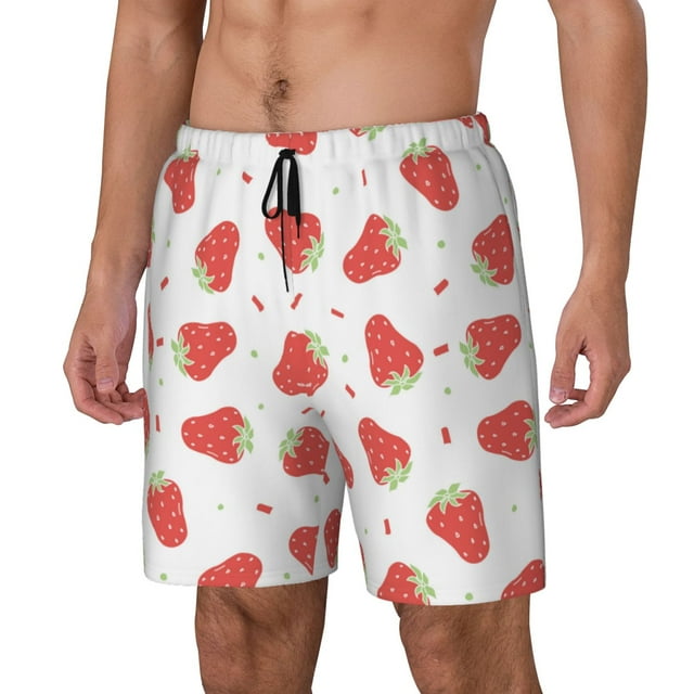 Cauagu Maillot de Bain Homme Imprimé Fraise Séchage Rapide avec Doublure de Compression - Petit
