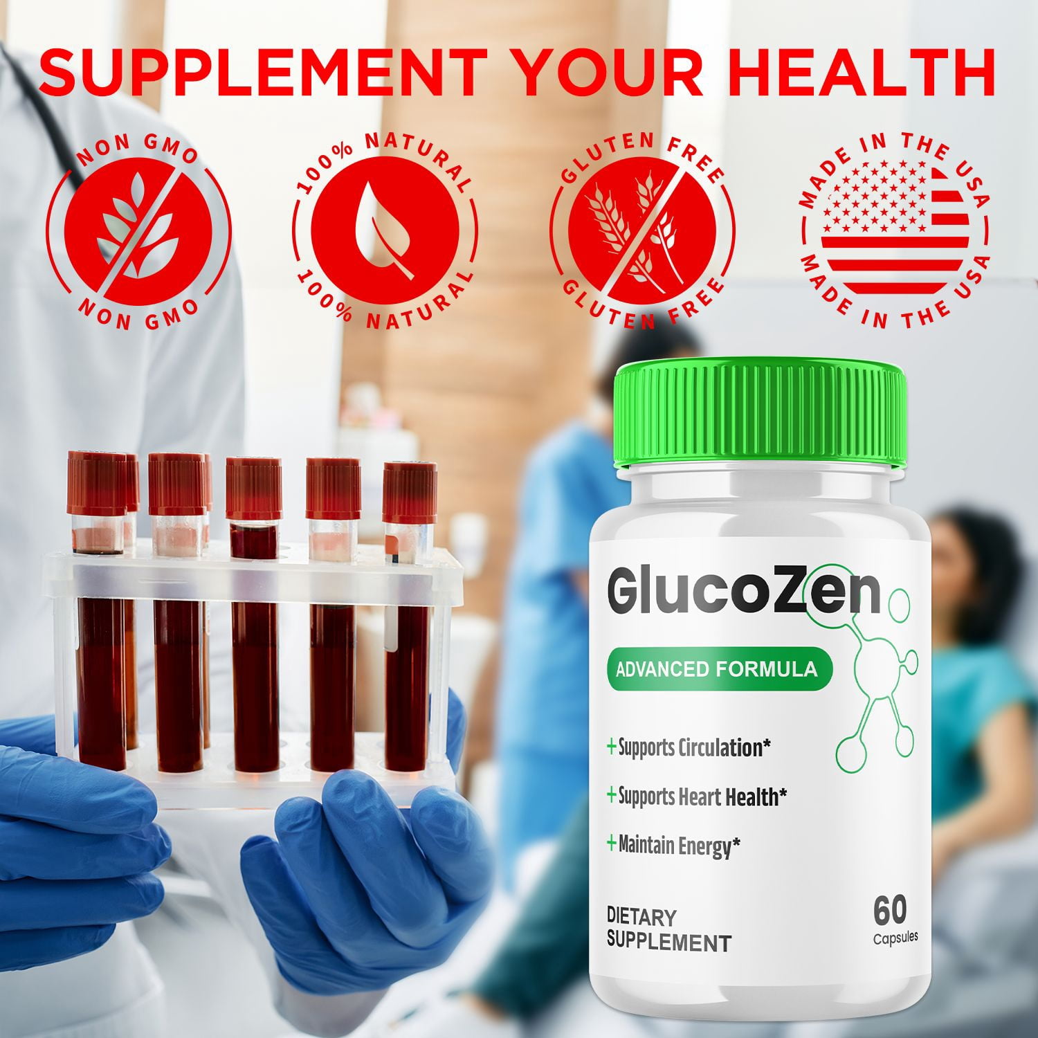 GlucoZen Blood Balance Support Pills Advanced Formula Vitamin Supplement Gluco Zen 180 Capsules