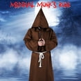 thumbnail image 7 of Alaiyaky Monk Costume Adult Men Medieval Robe Priest Cloak Outfit Halloween Black Renaissance Vicar Uncle Fester with Hood Costume Cross Fancy Dress Cosplay Carnival, 7 of 7