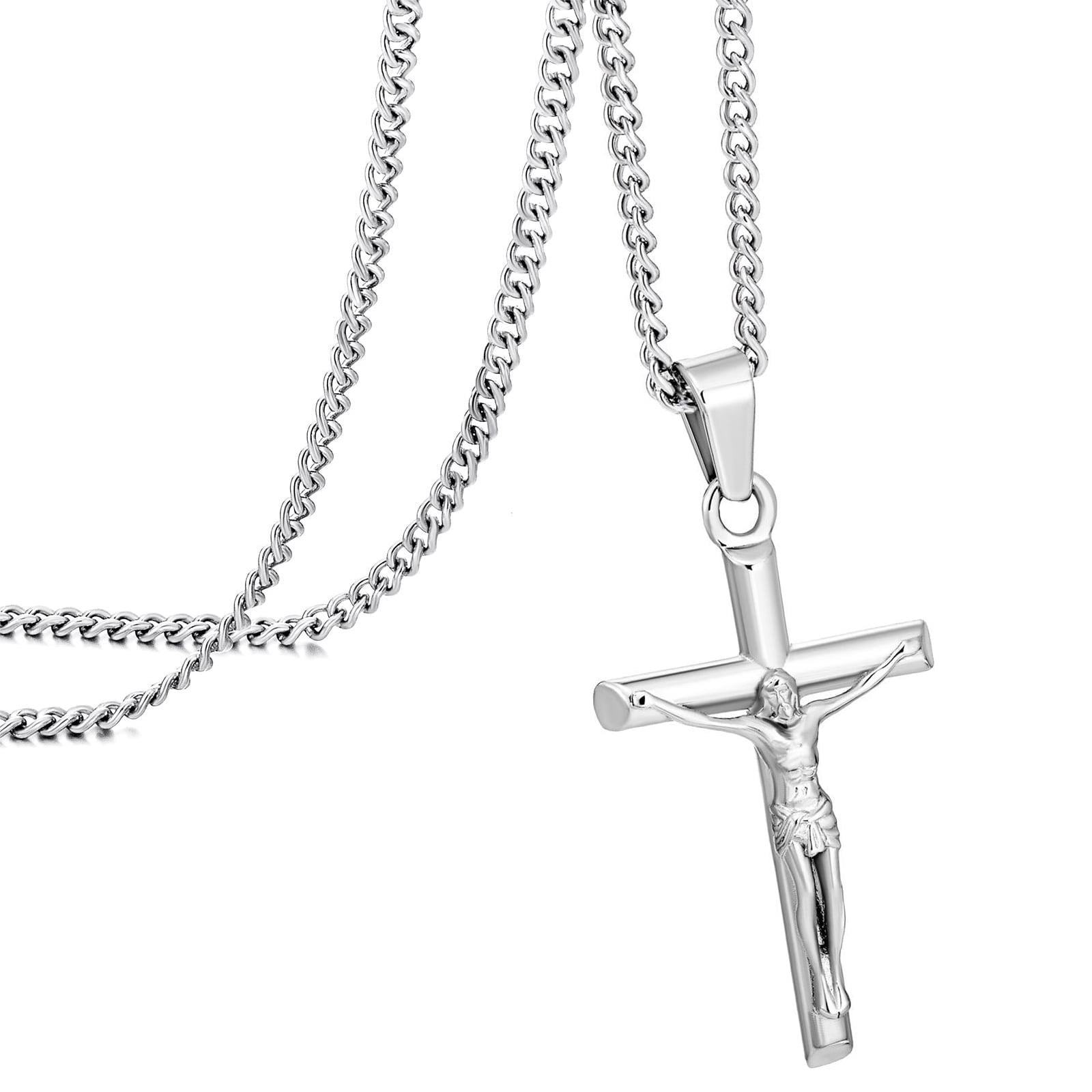 Crucifix Cross Necklace for Men Women, Christian Jewelry with Jesus Pendant, Religious Faith Chain for Daily Wear and Gift