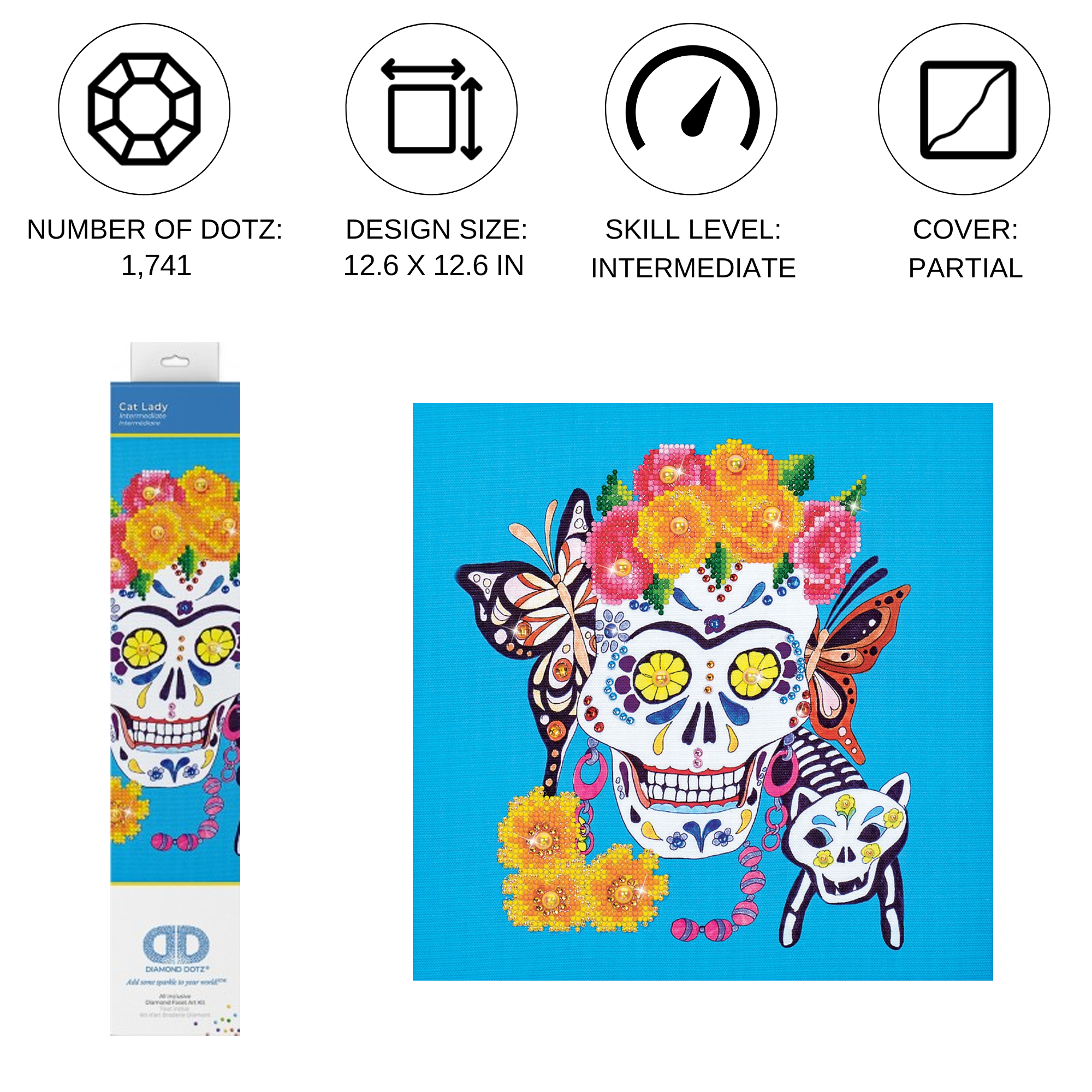 Diamond Dotz Cat Lady Sugar Skull Diamond Painting Kits for Adults - Diamond Art Kits a Relaxing Creative Craft Kit with Dotz Gems 12.6"x12.6"