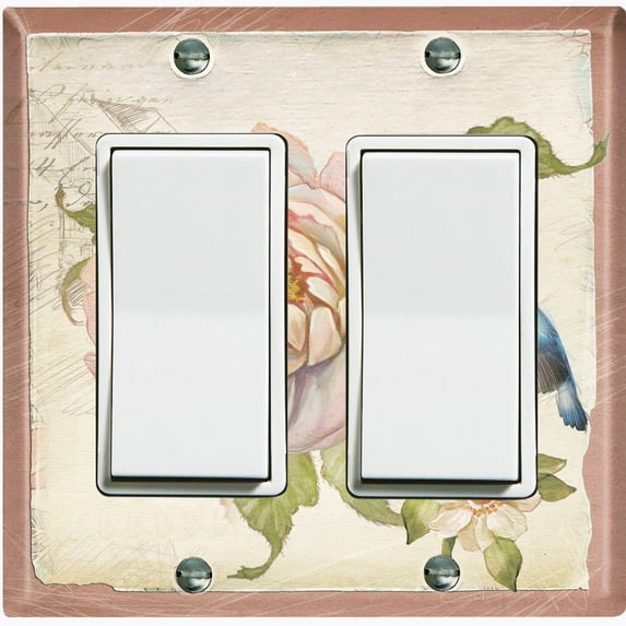 Metal Light Switch Plate Cover Antique Floral Hummingbird Home Sketch FLW097