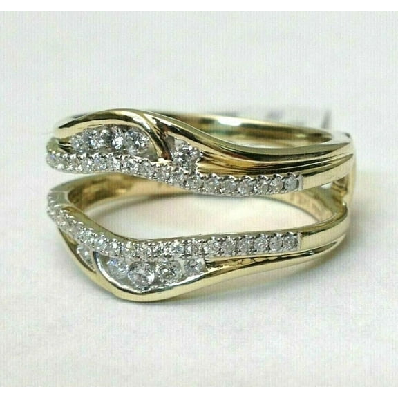 2 Round Cut Simulated Diamond Enhancer Guard Wrap Ring In 14k Yellow Gold Plated