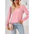 thumbnail image 2 of Square Neck Pleated Shoulder Long Sleeve Textured Blouse for Women Pink 2X-Large, 2 of 5
