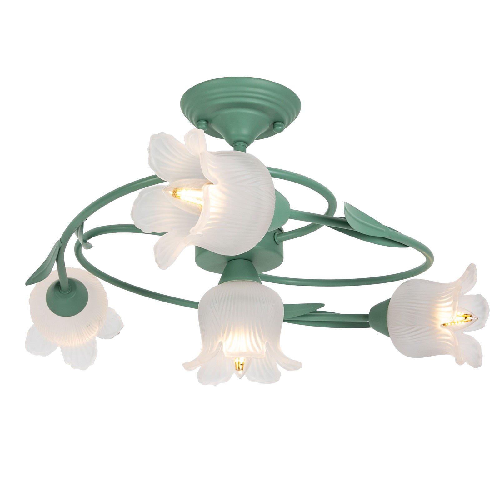 110V 60W Ceiling Light 4-Light Rounded Floral Shade Ceiling Chandelier for Bedroom