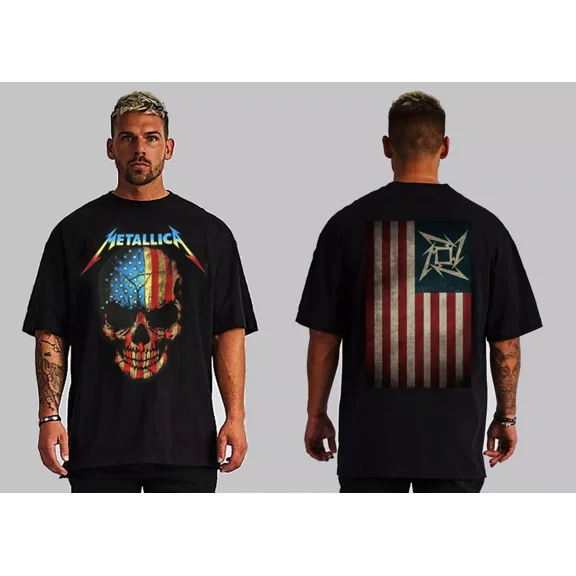 Metallica American Flag Front And Back Print Heavy Metal Black T Shirt