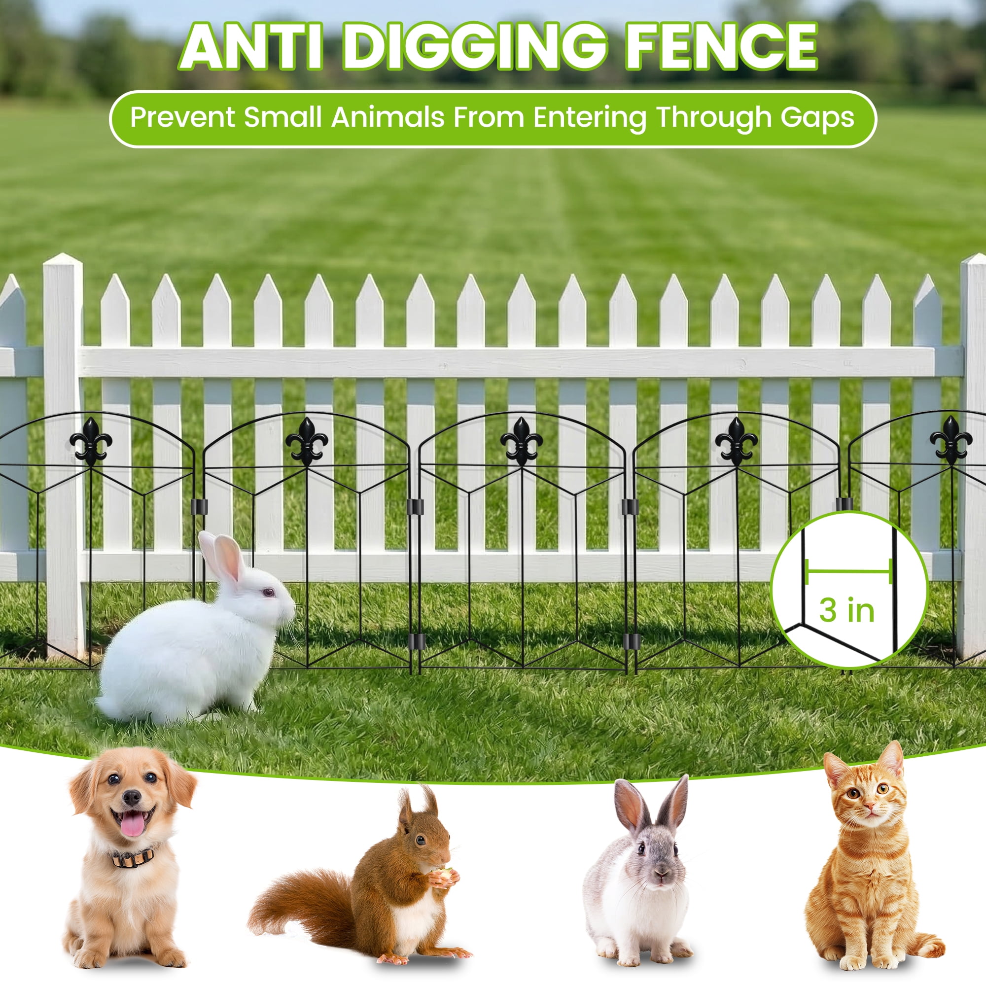 OHHANI Garden Fence, 10 Pack 21" H x 12.6" W Rustproof Metal Decorative Fence Panels, No-Dig Animal Barrier, Landscape Edging for Yard Patio Outdoor