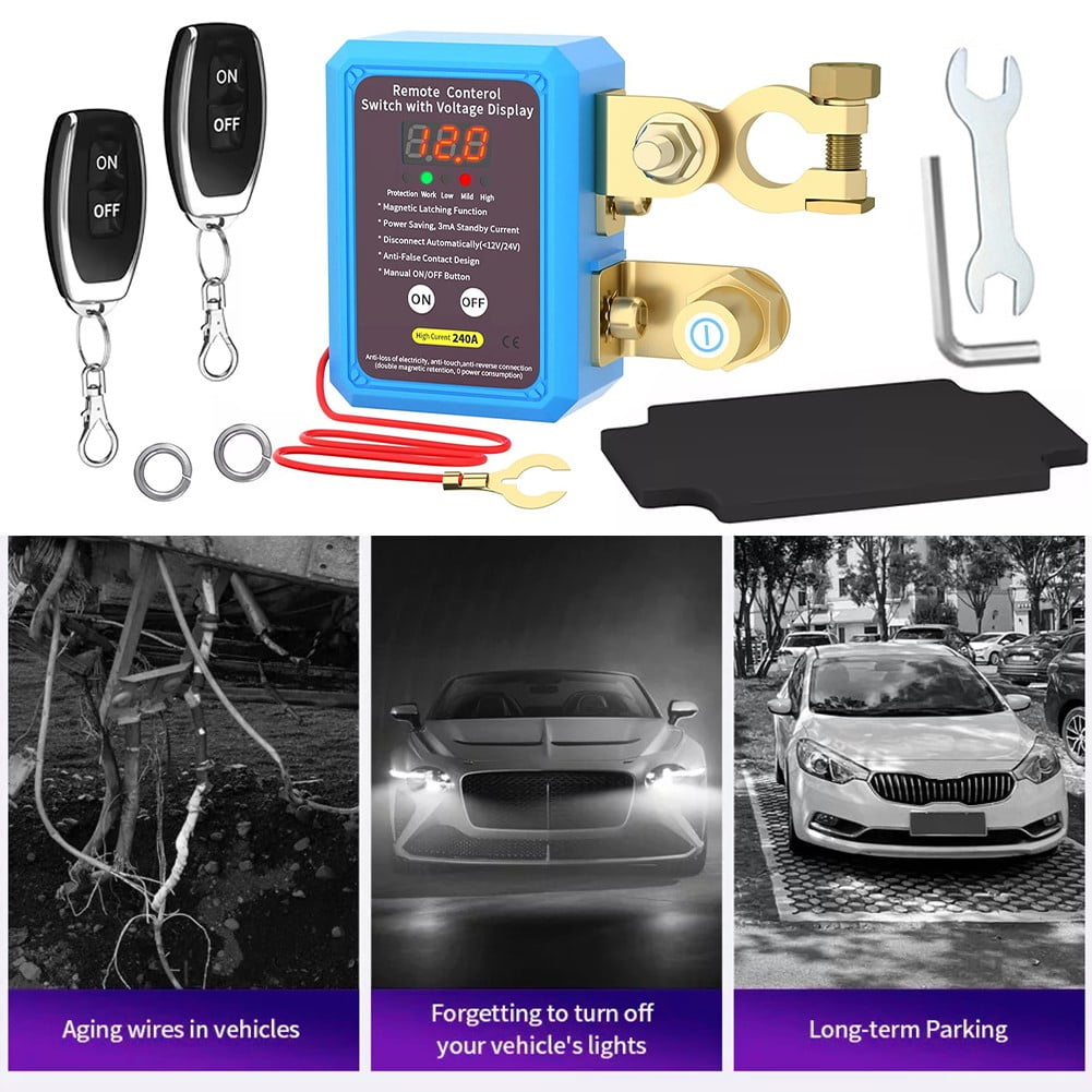QIFEI Car Remote Battery Disconnect Switch 12V 240A with LED Display Auto RVs Truck