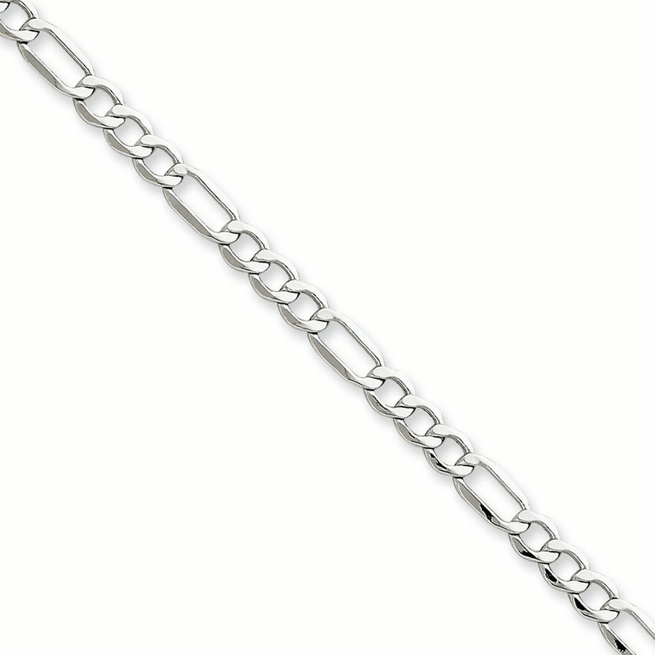 14K White Gold 4.75MM Semi-Solid Figaro Link Bracelet 