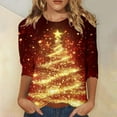 thumbnail image 2 of Women's Christmas Tree Printed Casual T-Shirt Round Neck Three Quarter Sleeve Holiday Top Comfortable Festive Tee, 2 of 2
