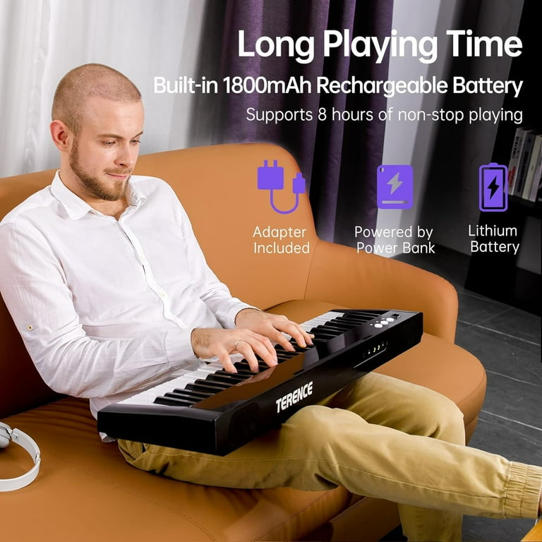 TERENCE 61-Key Keyboard Piano with MIDI, Bluetooth, 1800mAh