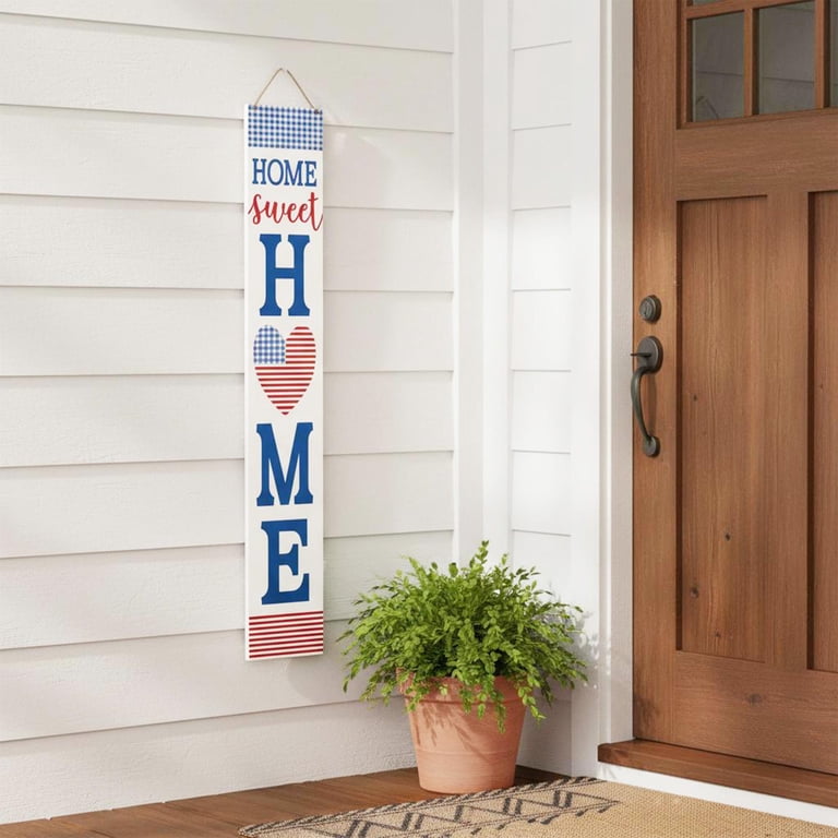 Patriotic Double-Sided Wooden Porch Leaner Sign with Rope Hanger