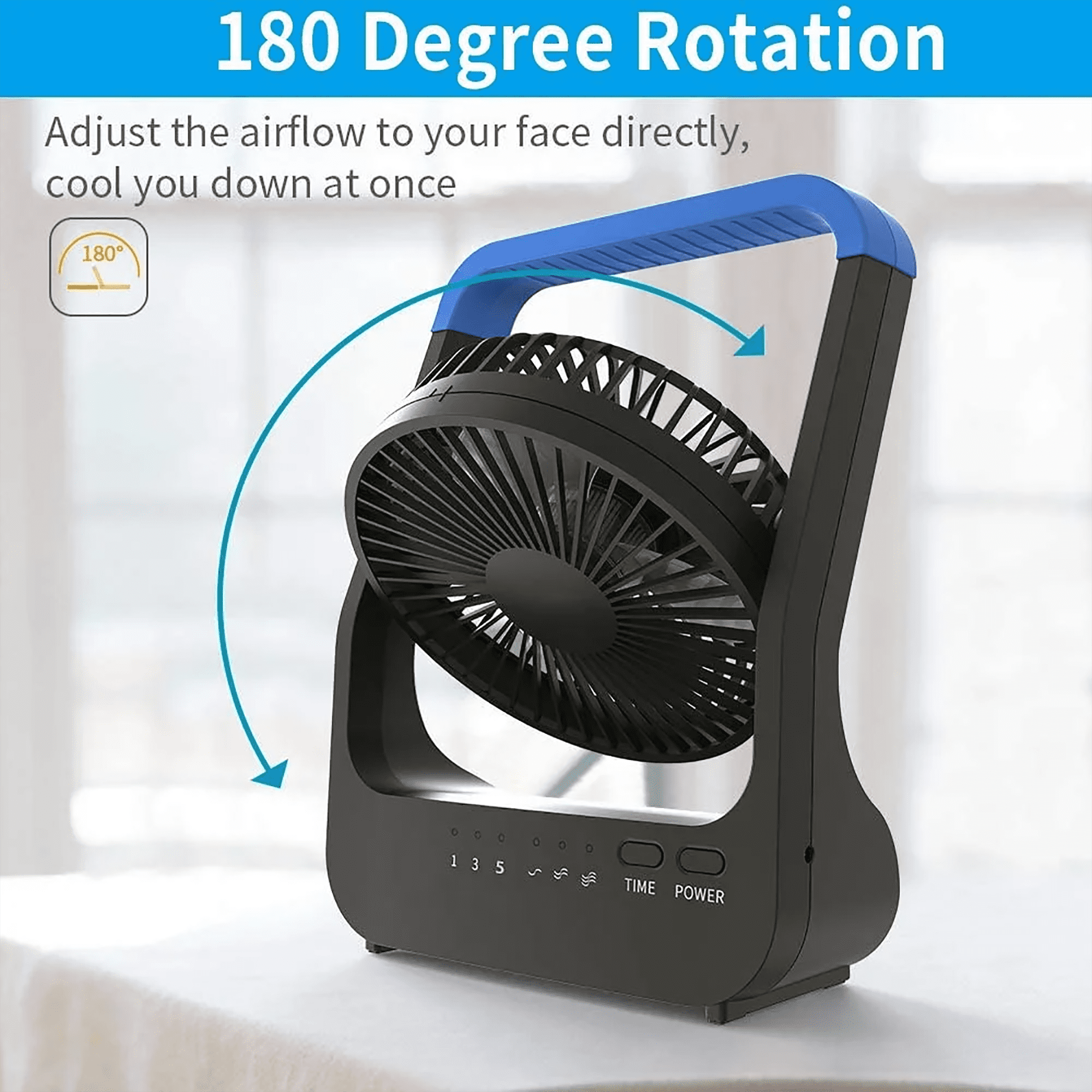 (2 pack) Gazeled Battery Operated Fan,Camping Fan, Super Long Lasting, Portable D-Cell Battery Powered Desk Fan with Timer,3 Speeds, Quiet, 180° Rotation,Cooling Fan for Bedroom,Home,Office,Outdoor, 5'',Blue