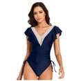 thumbnail image 3 of Huesdet Womens One Piece Swimsuits Push Up Tummy Control Bathing Suits V Neck Cutout Modest Swim Suits[Blue,L], 3 of 9