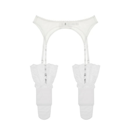 

QYZEU Panties for Women Thong Women s Lace Embroidery See Through Panties Garter Belt with Stockings